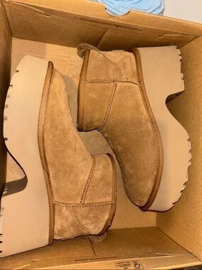 UGG Tan Suede Platform Ankle Boots